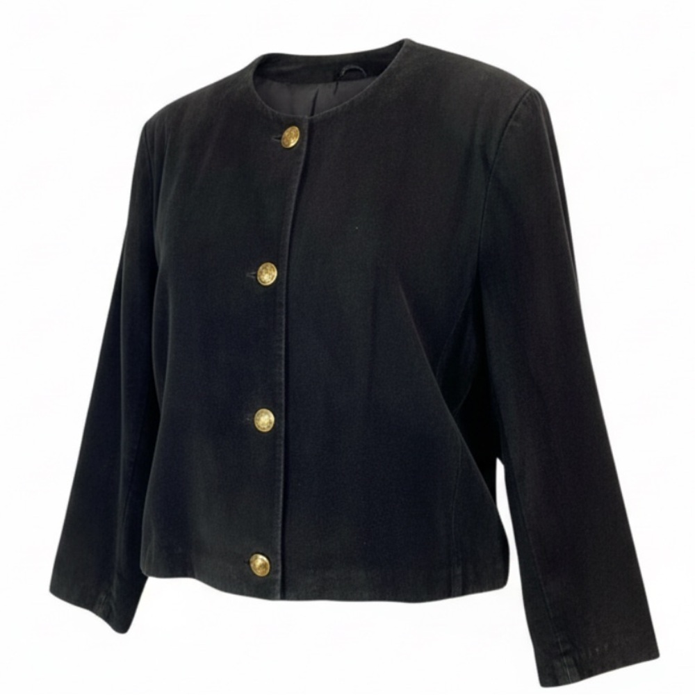 VINTAGE Massimo Fine Leather Suede Suit Collarless Jacket Blazer Black Size M